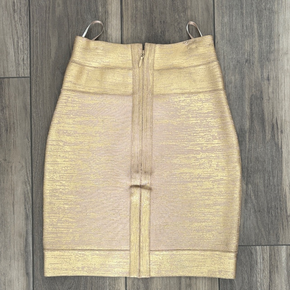 Herve Leger Gold Pencil Skirt